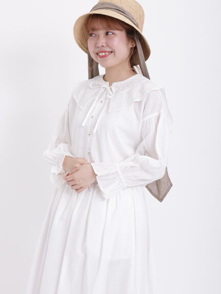 【Lace collection】取り外しレース付ドビーブラウス（オフホワイト/ブラック）｜Samansa Mos2（サマンサ モスモス）通販