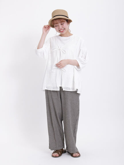 【Lace collection】レース+ドビーノースリブラウス（オフホワイト/ブラック）｜Samansa Mos2（サマンサ モスモス）通販