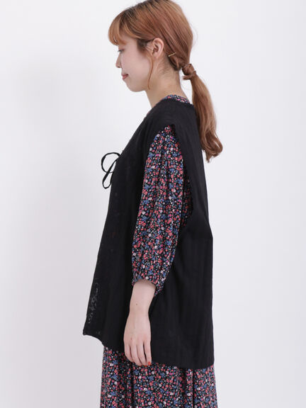 【Lace collection】レース+ドビーノースリブラウス（オフホワイト/ブラック）｜Samansa Mos2（サマンサ モスモス）通販