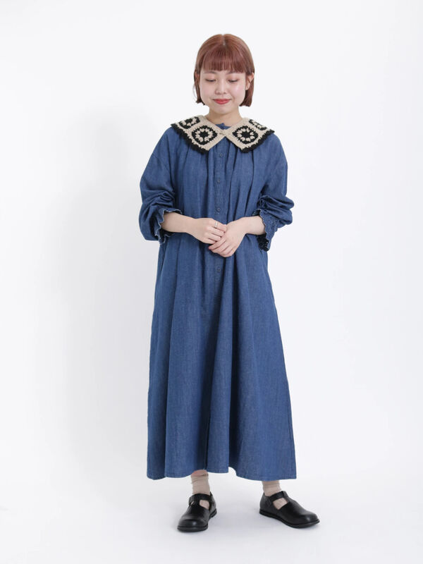 kazumi×SamansaMos2 袖口刺繍リネンワンピ - ロングワンピース/マキシ