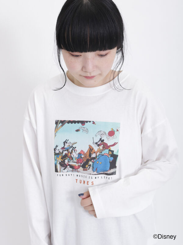 セール】 【Disney】ミッキー/転写プリントロングTシャツ（ホワイト
