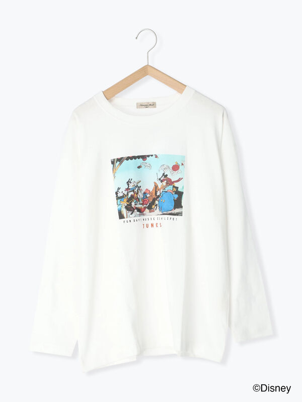 セール】 【Disney】ミッキー/転写プリントロングTシャツ（ホワイト