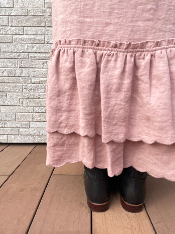 60/-ローンスカラップ刺繍 ギャザースカート  ブラウンカーキ