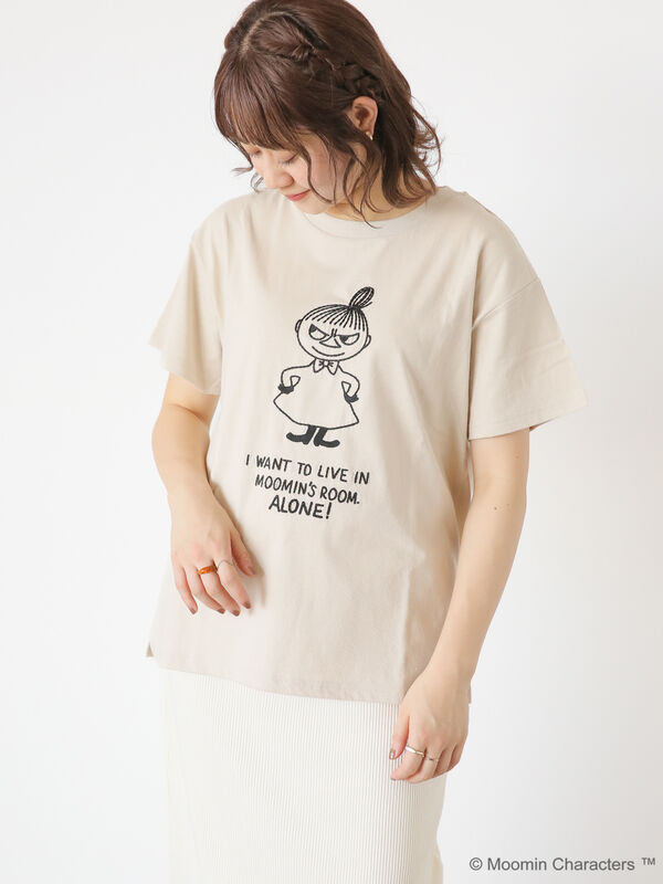 Moomin×Samansa Mos2】ハンドステッチ風Tシャツ（ベージュ/ネイビー 