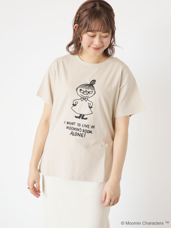 Moomin×Samansa Mos2】ハンドステッチ風Tシャツ（ベージュ/ネイビー