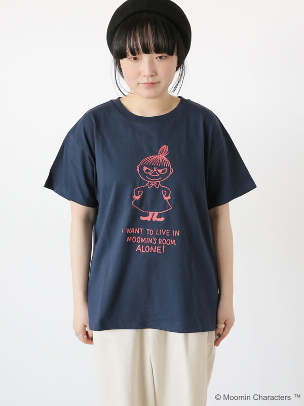 Moomin×Samansa Mos2】ハンドステッチ風Tシャツ（ベージュ/ネイビー