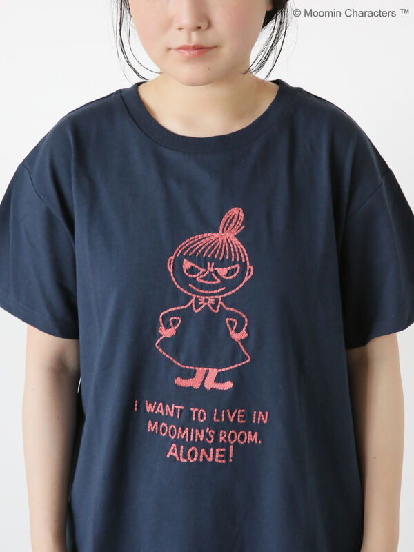 Moomin×Samansa Mos2】ハンドステッチ風Tシャツ（ベージュ/ネイビー