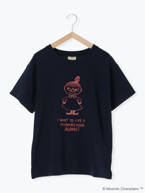 Moomin×Samansa Mos2】ハンドステッチ風Tシャツ（ベージュ/ネイビー