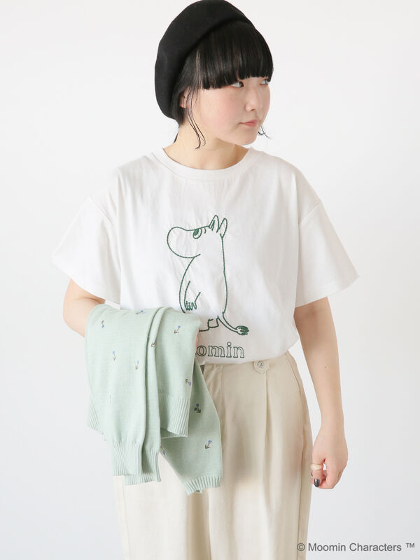 限定カラー】【Moomin×Samansa Mos2】ハンドステッチ風Tシャツ（オフ