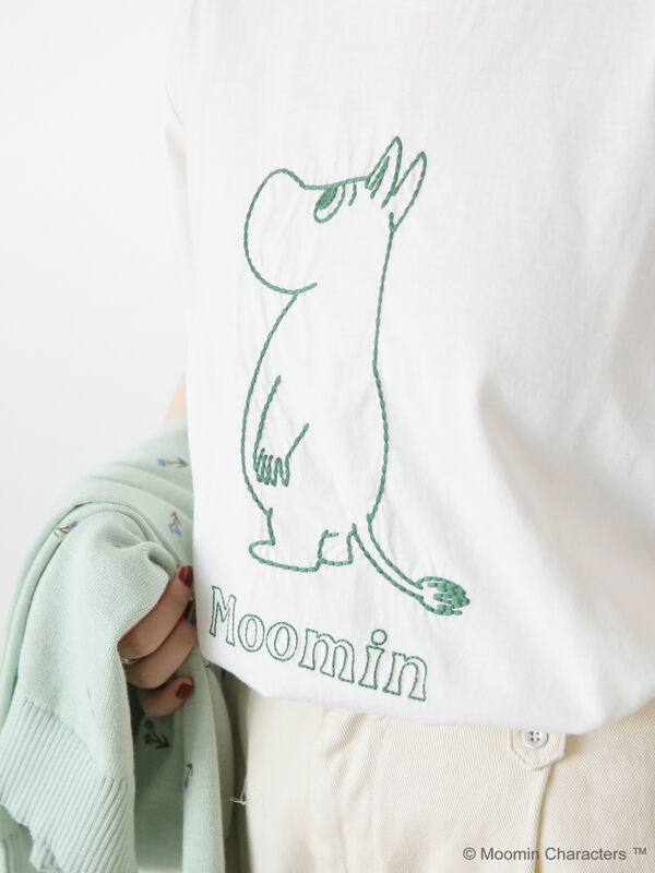 限定カラー】【Moomin×Samansa Mos2】ハンドステッチ風Tシャツ（オフ ...