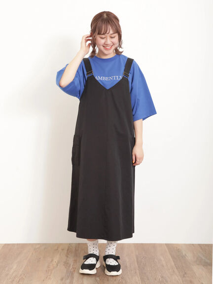 綿ナイロンVネックジャンパースカート（ブラック/ベージュ/ブラウン）｜Samansa Mos2（サマンサ モスモス）通販