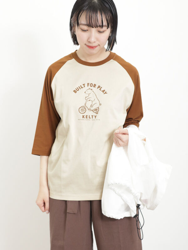 KELTY×Samansa Mos2】5分袖ラグランTシャツ（ベージュ/ブラウン