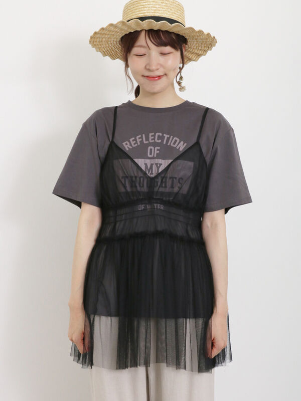 セール】 チュールキャミソール+ロゴTシャツセット（オフ  