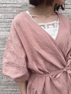 ★Samansa Mos2【立川限定】 リネン カシュクール ワンピース 立川限定】リネンカシュクールワンピース（ブラック/ピンク/モカ