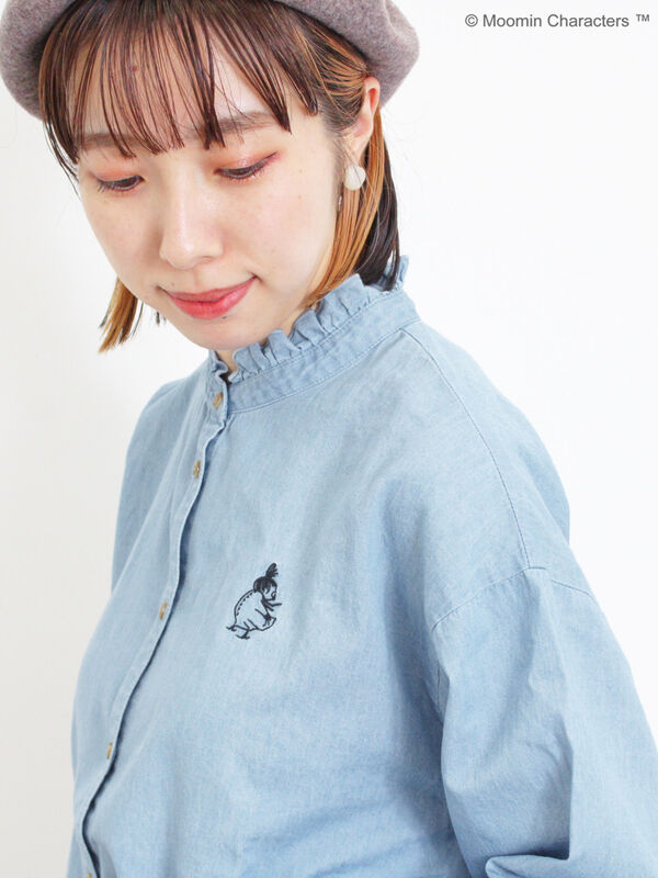 セール】 【Moomin×Samansa Mos2】リトルミイ刺繍デニムブラウス（サックスブルー/ブルー/トップス/シャツ・ブラウス）| SM2（サマンサ  モスモス）公式通販
