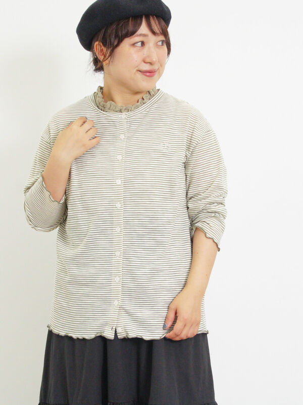 ワンポイント刺繍シアーボーダーカーディガン（グリーン）｜Samansa Mos2（サマンサ モスモス）通販