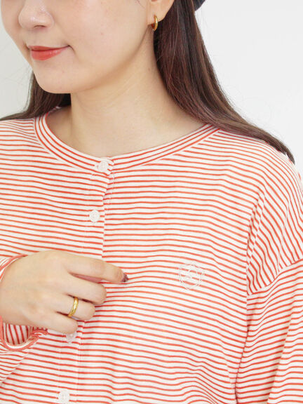 ワンポイント刺繍シアーボーダーカーディガン（レッド/グリーン/ネイビー）｜Samansa Mos2（サマンサ モスモス）通販