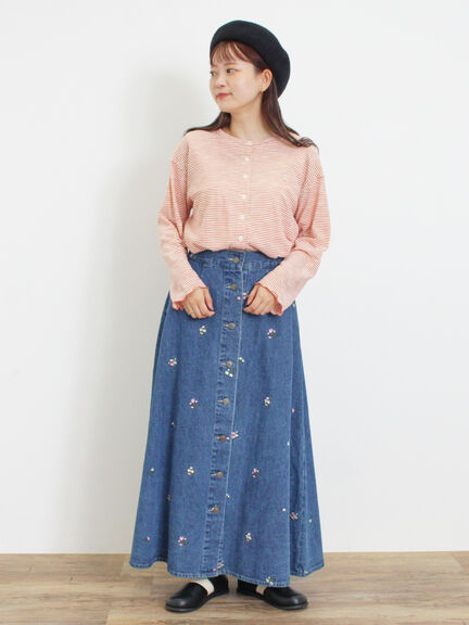 ワンポイント刺繍シアーボーダーカーディガン（レッド/グリーン/ネイビー）｜Samansa Mos2（サマンサ モスモス）通販