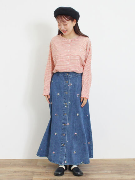 ワンポイント刺繍シアーボーダーカーディガン（レッド/グリーン/ネイビー）｜Samansa Mos2（サマンサ モスモス）通販