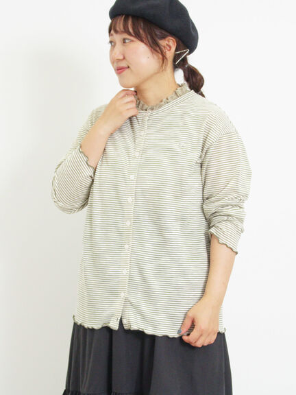 ワンポイント刺繍シアーボーダーカーディガン（レッド/グリーン/ネイビー）｜Samansa Mos2（サマンサ モスモス）通販