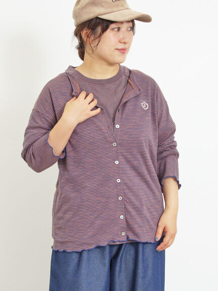 ワンポイント刺繍シアーボーダーカーディガン（レッド/グリーン/ネイビー）｜Samansa Mos2（サマンサ モスモス）通販