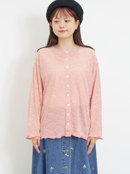 ワンポイント刺繍シアーボーダーカーディガン（レッド/グリーン/ネイビー）｜Samansa Mos2（サマンサ モスモス）通販