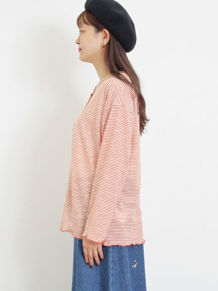 ワンポイント刺繍シアーボーダーカーディガン（レッド/グリーン/ネイビー）｜Samansa Mos2（サマンサ モスモス）通販