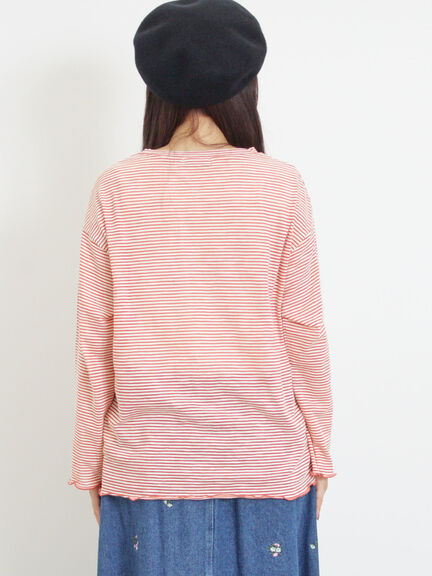 ワンポイント刺繍シアーボーダーカーディガン（レッド/グリーン/ネイビー）｜Samansa Mos2（サマンサ モスモス）通販