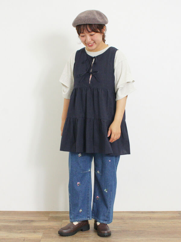 セール】 【S/M/L/XLサイズ】カーブシルエットデニムパンツ（ベージュ