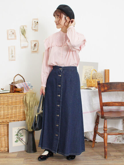 【Sサイズ WEB限定】フロント釦フレアデニムスカート（ベージュ）｜Samansa Mos2（サマンサ モスモス）通販