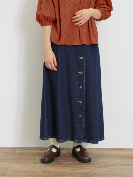 【Sサイズ WEB限定】フロント釦フレアデニムスカート（ベージュ）｜Samansa Mos2（サマンサ モスモス）通販