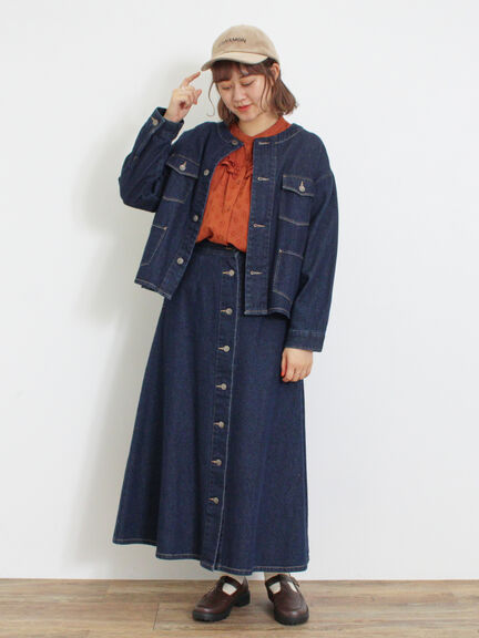 【Sサイズ WEB限定】フロント釦フレアデニムスカート（ベージュ）｜Samansa Mos2（サマンサ モスモス）通販