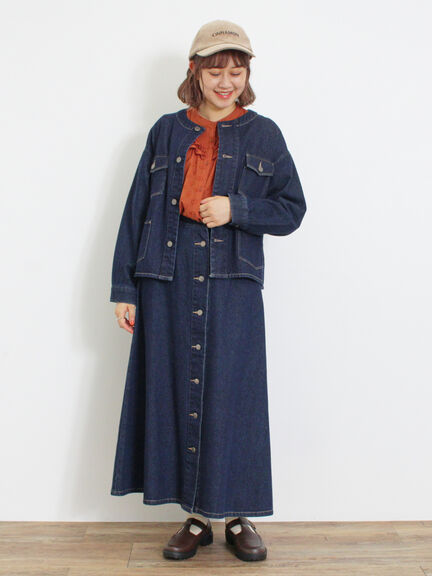 【Sサイズ WEB限定】フロント釦フレアデニムスカート（ベージュ）｜Samansa Mos2（サマンサ モスモス）通販