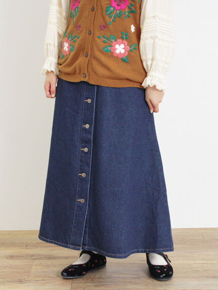 【Sサイズ WEB限定】フロント釦フレアデニムスカート（ベージュ）｜Samansa Mos2（サマンサ モスモス）通販