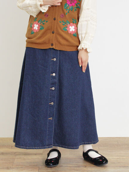 【Sサイズ WEB限定】フロント釦フレアデニムスカート（ベージュ）｜Samansa Mos2（サマンサ モスモス）通販