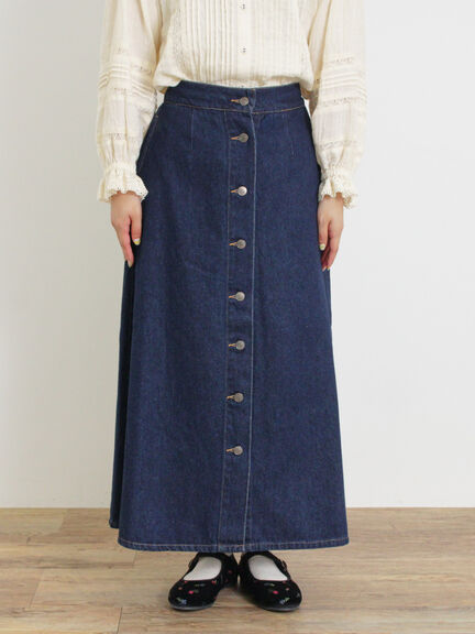 【Sサイズ WEB限定】フロント釦フレアデニムスカート（ベージュ）｜Samansa Mos2（サマンサ モスモス）通販