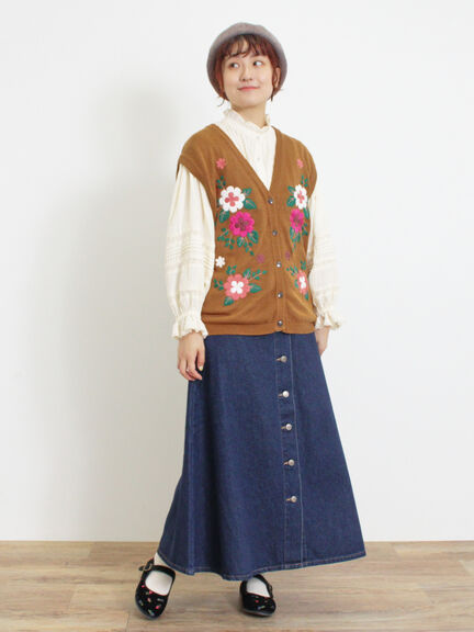 【Sサイズ WEB限定】フロント釦フレアデニムスカート（ベージュ）｜Samansa Mos2（サマンサ モスモス）通販