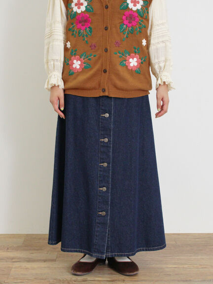 【Sサイズ WEB限定】フロント釦フレアデニムスカート（ベージュ）｜Samansa Mos2（サマンサ モスモス）通販