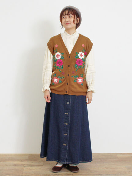 【Sサイズ WEB限定】フロント釦フレアデニムスカート（ベージュ）｜Samansa Mos2（サマンサ モスモス）通販