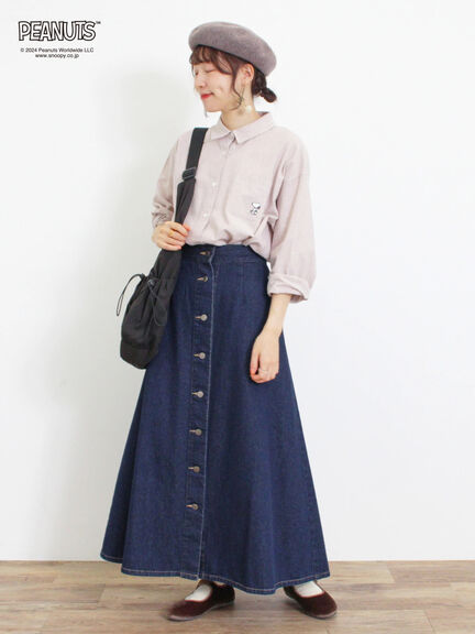 【Sサイズ WEB限定】フロント釦フレアデニムスカート（ベージュ）｜Samansa Mos2（サマンサ モスモス）通販