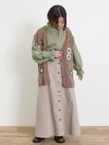 【Sサイズ WEB限定】フロント釦フレアデニムスカート（ベージュ）｜Samansa Mos2（サマンサ モスモス）通販