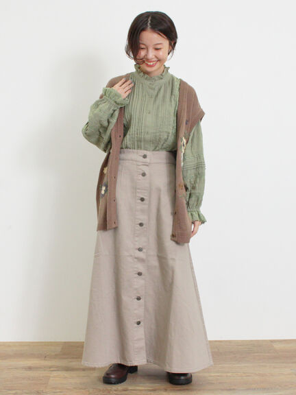 【Sサイズ WEB限定】フロント釦フレアデニムスカート（ベージュ）｜Samansa Mos2（サマンサ モスモス）通販