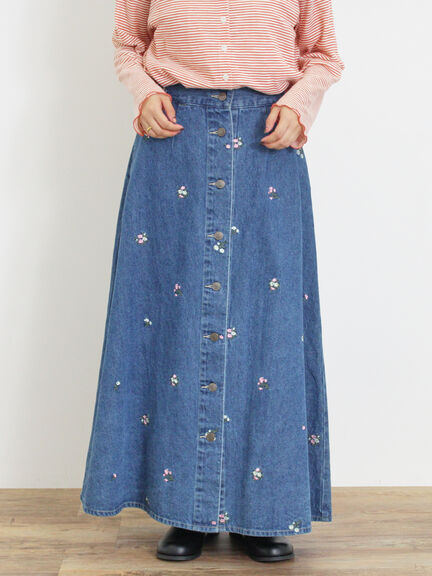 【Sサイズ WEB限定】フロント釦フレアデニムスカート（ベージュ）｜Samansa Mos2（サマンサ モスモス）通販