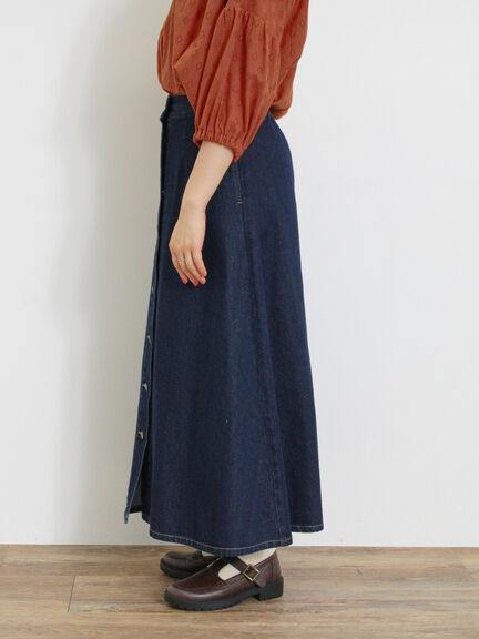 【Sサイズ WEB限定】フロント釦フレアデニムスカート（ベージュ）｜Samansa Mos2（サマンサ モスモス）通販