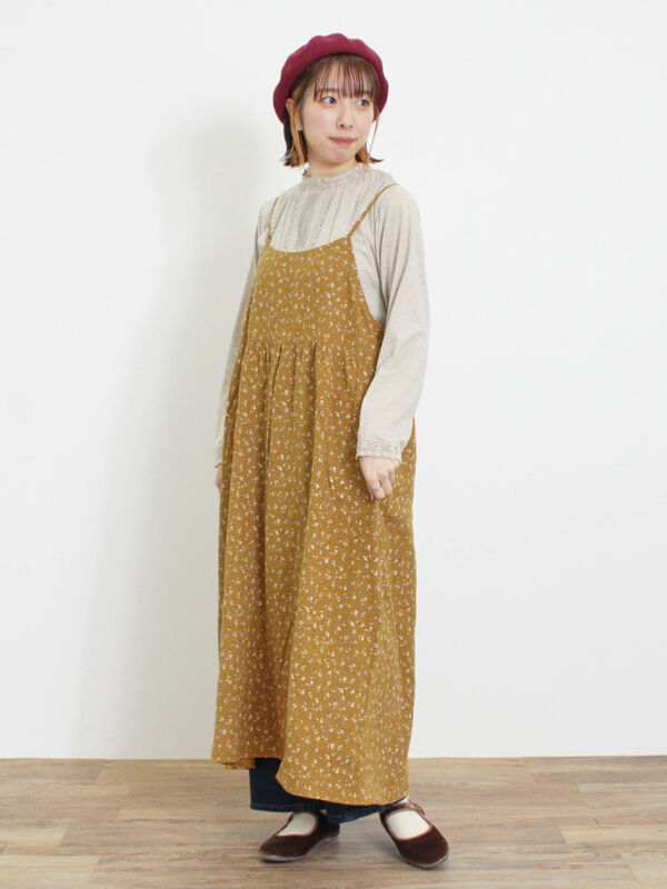 レディースウェア Monas セール】 【Slow linen】柄アソートキャミワンピース（マスタード