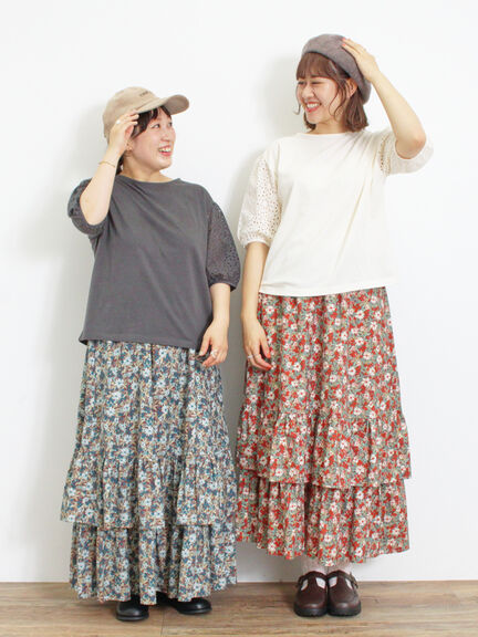 柄アソート裾重ねスカート（ベージュ/オレンジ）｜Samansa Mos2（サマンサ モスモス）通販