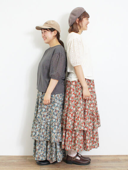 柄アソート裾重ねスカート（ベージュ/オレンジ）｜Samansa Mos2（サマンサ モスモス）通販