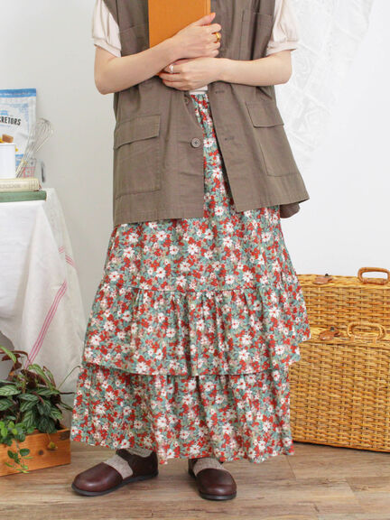 柄アソート裾重ねスカート（ベージュ/オレンジ）｜Samansa Mos2（サマンサ モスモス）通販