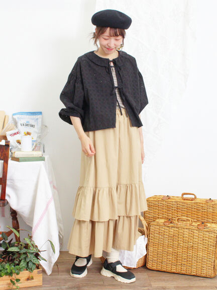 柄アソート裾重ねスカート（ベージュ/オレンジ）｜Samansa Mos2（サマンサ モスモス）通販