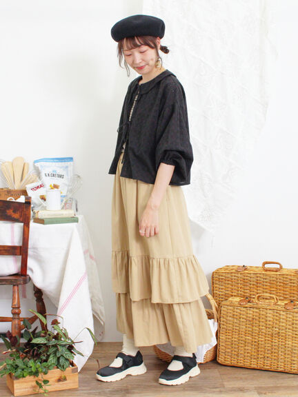 柄アソート裾重ねスカート（ベージュ/オレンジ）｜Samansa Mos2（サマンサ モスモス）通販